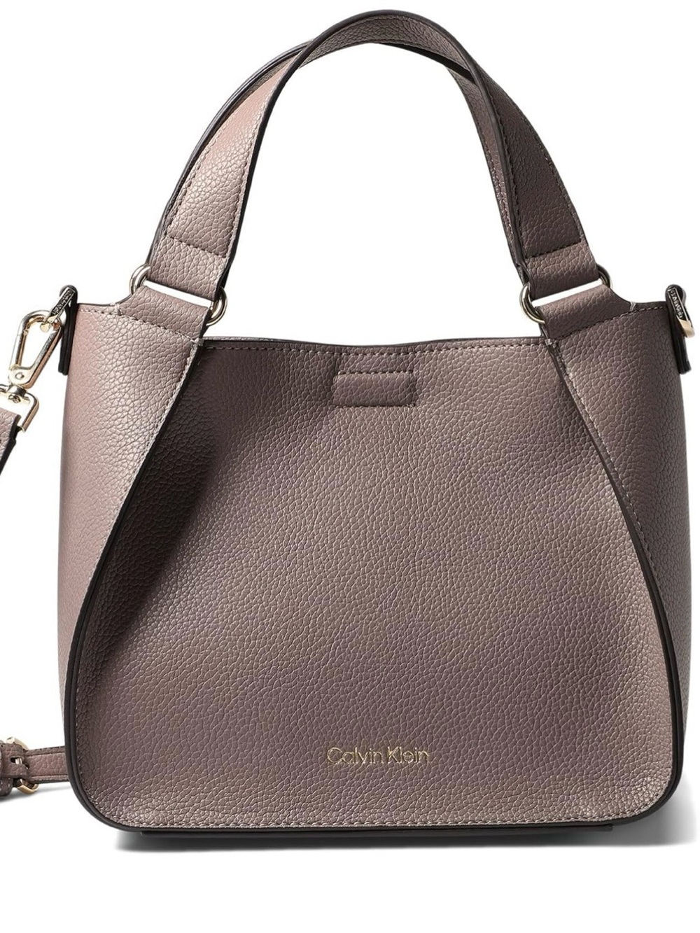 Calvin Klein Pebbled Leather Shoulder Tote in Mauve Taupe with Matching Pouch - Picture 2 of 6